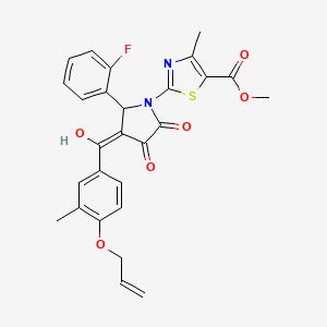 molecular formula C27H23FN2O6S B11627162 methyl 2-[2-(2-fluorophenyl)-4-hydroxy-3-{[3-methyl-4-(prop-2-en-1-yloxy)phenyl]carbonyl}-5-oxo-2,5-dihydro-1H-pyrrol-1-yl]-4-methyl-1,3-thiazole-5-carboxylate 