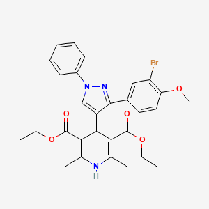 molecular formula C29H30BrN3O5 B11627202 Diethyl 4-[3-(3-bromo-4-methoxyphenyl)-1-phenyl-1H-pyrazol-4-YL]-2,6-dimethyl-1,4-dihydro-3,5-pyridinedicarboxylate 