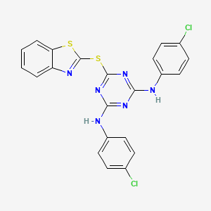 molecular formula C22H14Cl2N6S2 B11627280 6-(1,3-benzothiazol-2-ylsulfanyl)-N,N'-bis(4-chlorophenyl)-1,3,5-triazine-2,4-diamine 