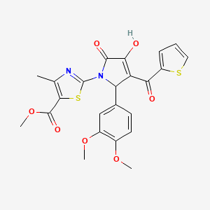 molecular formula C23H20N2O7S2 B11627320 methyl 2-{(3E)-2-(3,4-dimethoxyphenyl)-3-[hydroxy(thiophen-2-yl)methylidene]-4,5-dioxopyrrolidin-1-yl}-4-methyl-1,3-thiazole-5-carboxylate 