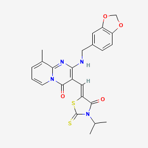 2-[(1,3-benzodioxol-5-ylmethyl)amino]-3-[(Z)-(3-isopropyl-4-oxo-2-thioxo-1,3-thiazolidin-5-ylidene)methyl]-9-methyl-4H-pyrido[1,2-a]pyrimidin-4-one