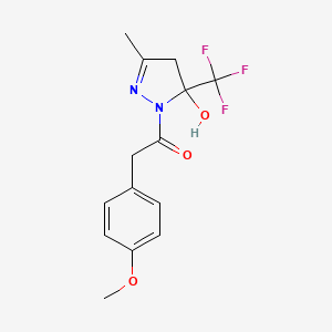 1-[5-hydroxy-3-methyl-5-(trifluoromethyl)-4,5-dihydro-1H-pyrazol-1-yl]-2-(4-methoxyphenyl)ethanone