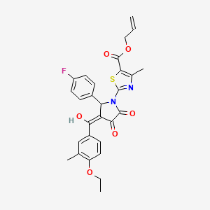 molecular formula C28H25FN2O6S B11627475 prop-2-en-1-yl 2-{3-[(4-ethoxy-3-methylphenyl)carbonyl]-2-(4-fluorophenyl)-4-hydroxy-5-oxo-2,5-dihydro-1H-pyrrol-1-yl}-4-methyl-1,3-thiazole-5-carboxylate 