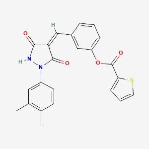 molecular formula C23H18N2O4S B11627480 3-{(Z)-[1-(3,4-dimethylphenyl)-3,5-dioxopyrazolidin-4-ylidene]methyl}phenyl thiophene-2-carboxylate 