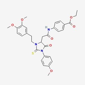 Ethyl 4-[({3-[2-(3,4-dimethoxyphenyl)ethyl]-1-(4-methoxyphenyl)-5-oxo-2-thioxoimidazolidin-4-yl}acetyl)amino]benzoate