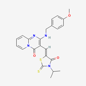 molecular formula C23H22N4O3S2 B11627543 2-[(4-methoxybenzyl)amino]-3-{(Z)-[4-oxo-3-(propan-2-yl)-2-thioxo-1,3-thiazolidin-5-ylidene]methyl}-4H-pyrido[1,2-a]pyrimidin-4-one 