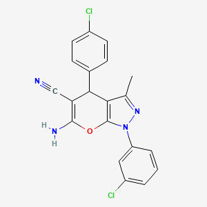 molecular formula C20H14Cl2N4O B11627581 6-amino-1-(3-chlorophenyl)-4-(4-chlorophenyl)-3-methyl-1H,4H-pyrano[2,3-c]pyrazole-5-carbonitrile 