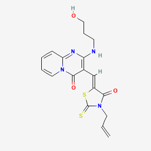 molecular formula C18H18N4O3S2 B11627639 3-[(Z)-(3-Allyl-4-oxo-2-thioxo-1,3-thiazolidin-5-ylidene)methyl]-2-[(3-hydroxypropyl)amino]-4H-pyrido[1,2-A]pyrimidin-4-one 