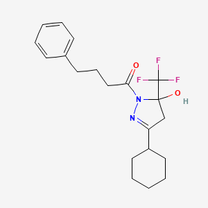 1-[3-cyclohexyl-5-hydroxy-5-(trifluoromethyl)-4,5-dihydro-1H-pyrazol-1-yl]-4-phenylbutan-1-one