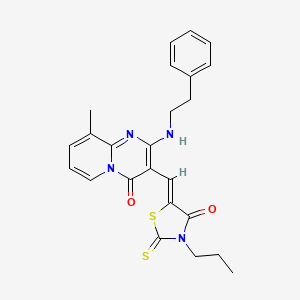 molecular formula C24H24N4O2S2 B11627667 9-methyl-3-[(Z)-(4-oxo-3-propyl-2-thioxo-1,3-thiazolidin-5-ylidene)methyl]-2-[(2-phenylethyl)amino]-4H-pyrido[1,2-a]pyrimidin-4-one 