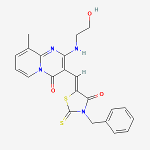 molecular formula C22H20N4O3S2 B11627676 3-[(Z)-(3-benzyl-4-oxo-2-thioxo-1,3-thiazolidin-5-ylidene)methyl]-2-[(2-hydroxyethyl)amino]-9-methyl-4H-pyrido[1,2-a]pyrimidin-4-one 