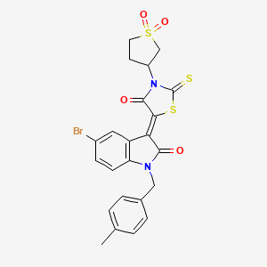 molecular formula C23H19BrN2O4S3 B11627682 (3Z)-5-bromo-3-[3-(1,1-dioxidotetrahydrothiophen-3-yl)-4-oxo-2-thioxo-1,3-thiazolidin-5-ylidene]-1-(4-methylbenzyl)-1,3-dihydro-2H-indol-2-one 