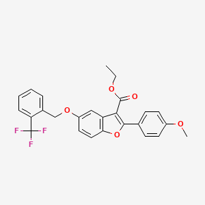 molecular formula C26H21F3O5 B11627686 Ethyl 2-(4-methoxyphenyl)-5-{[2-(trifluoromethyl)phenyl]methoxy}-1-benzofuran-3-carboxylate 