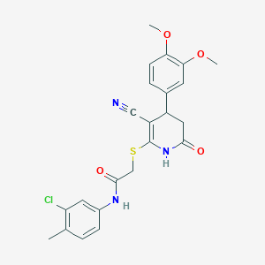 N-(3-chloro-4-methylphenyl)-2-{[3-cyano-4-(3,4-dimethoxyphenyl)-6-oxo-1,4,5,6-tetrahydropyridin-2-yl]sulfanyl}acetamide