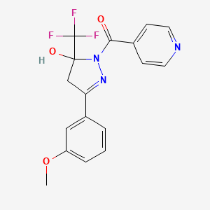 molecular formula C17H14F3N3O3 B11627759 [5-Hydroxy-3-(3-methoxyphenyl)-5-(trifluoromethyl)-4,5-dihydro-1H-pyrazol-1-yl](pyridin-4-yl)methanone CAS No. 6067-20-5