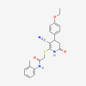 molecular formula C23H23N3O3S B11627795 2-{[3-cyano-4-(4-ethoxyphenyl)-6-oxo-1,4,5,6-tetrahydropyridin-2-yl]sulfanyl}-N-(2-methylphenyl)acetamide 