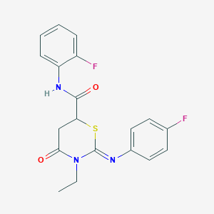 (2Z)-3-ethyl-N-(2-fluorophenyl)-2-[(4-fluorophenyl)imino]-4-oxo-1,3-thiazinane-6-carboxamide