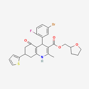 molecular formula C26H25BrFNO4S B11627901 Tetrahydrofuran-2-ylmethyl 4-(5-bromo-2-fluorophenyl)-2-methyl-5-oxo-7-(thiophen-2-yl)-1,4,5,6,7,8-hexahydroquinoline-3-carboxylate 