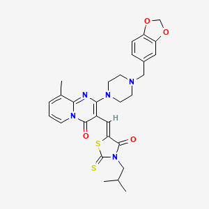 2-[4-(1,3-benzodioxol-5-ylmethyl)-1-piperazinyl]-3-[(Z)-(3-isobutyl-4-oxo-2-thioxo-1,3-thiazolidin-5-ylidene)methyl]-9-methyl-4H-pyrido[1,2-a]pyrimidin-4-one