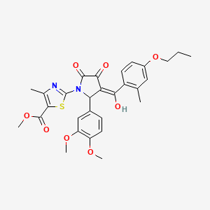 molecular formula C29H30N2O8S B11628076 methyl 2-{2-(3,4-dimethoxyphenyl)-4-hydroxy-3-[(2-methyl-4-propoxyphenyl)carbonyl]-5-oxo-2,5-dihydro-1H-pyrrol-1-yl}-4-methyl-1,3-thiazole-5-carboxylate 