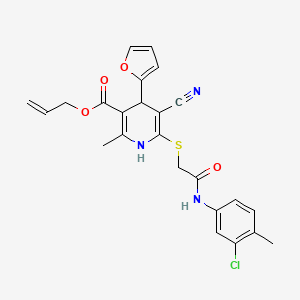 molecular formula C24H22ClN3O4S B11628130 Prop-2-en-1-yl 6-({2-[(3-chloro-4-methylphenyl)amino]-2-oxoethyl}sulfanyl)-5-cyano-4-(furan-2-yl)-2-methyl-1,4-dihydropyridine-3-carboxylate 