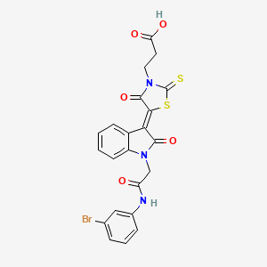 molecular formula C22H16BrN3O5S2 B11628159 3-((5Z)-5-{1-[2-(3-Bromoanilino)-2-oxoethyl]-2-oxo-1,2-dihydro-3H-indol-3-ylidene}-4-oxo-2-thioxo-1,3-thiazolidin-3-YL)propanoic acid 