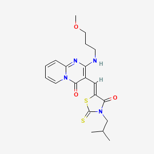 molecular formula C20H24N4O3S2 B11628238 3-[(Z)-(3-Isobutyl-4-oxo-2-thioxo-1,3-thiazolidin-5-ylidene)methyl]-2-[(3-methoxypropyl)amino]-4H-pyrido[1,2-A]pyrimidin-4-one 