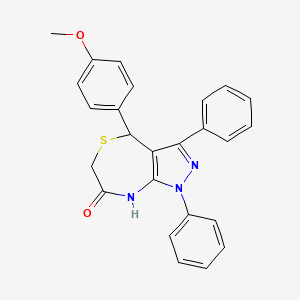 molecular formula C25H21N3O2S B11628260 4-(4-methoxyphenyl)-1,3-diphenyl-4,8-dihydro-1H-pyrazolo[3,4-e][1,4]thiazepin-7(6H)-one 