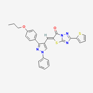 molecular formula C27H21N5O2S2 B11628283 (5Z)-5-{[1-Phenyl-3-(4-propoxyphenyl)-1H-pyrazol-4-YL]methylene}-2-(2-thienyl)[1,3]thiazolo[3,2-B][1,2,4]triazol-6(5H)-one 