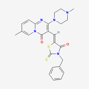 molecular formula C25H25N5O2S2 B11628326 3-[(Z)-(3-benzyl-4-oxo-2-thioxo-1,3-thiazolidin-5-ylidene)methyl]-7-methyl-2-(4-methylpiperazin-1-yl)-4H-pyrido[1,2-a]pyrimidin-4-one 