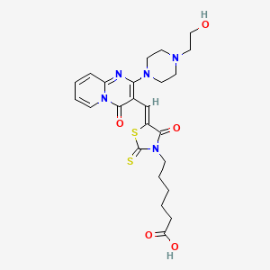 molecular formula C24H29N5O5S2 B11628328 6-[(5Z)-5-({2-[4-(2-hydroxyethyl)piperazin-1-yl]-4-oxo-4H-pyrido[1,2-a]pyrimidin-3-yl}methylidene)-4-oxo-2-thioxo-1,3-thiazolidin-3-yl]hexanoic acid 