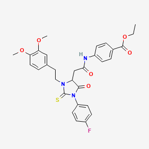 Ethyl 4-[({3-[2-(3,4-dimethoxyphenyl)ethyl]-1-(4-fluorophenyl)-5-oxo-2-thioxoimidazolidin-4-yl}acetyl)amino]benzoate