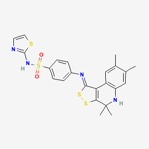 molecular formula C23H22N4O2S4 B11628406 4-{[(1Z)-4,4,7,8-tetramethyl-4,5-dihydro-1H-[1,2]dithiolo[3,4-c]quinolin-1-ylidene]amino}-N-(1,3-thiazol-2-yl)benzenesulfonamide 