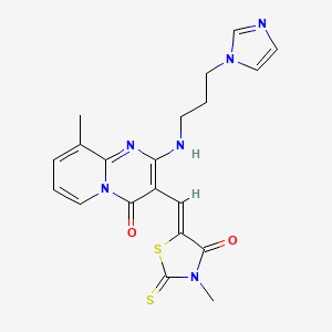 molecular formula C20H20N6O2S2 B11628417 2-{[3-(1H-imidazol-1-yl)propyl]amino}-9-methyl-3-[(Z)-(3-methyl-4-oxo-2-thioxo-1,3-thiazolidin-5-ylidene)methyl]-4H-pyrido[1,2-a]pyrimidin-4-one 