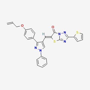 molecular formula C27H19N5O2S2 B11628425 (5Z)-5-({3-[4-(allyloxy)phenyl]-1-phenyl-1H-pyrazol-4-yl}methylene)-2-(2-thienyl)[1,3]thiazolo[3,2-b][1,2,4]triazol-6(5H)-one 