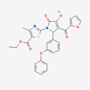 ethyl 2-[(3E)-3-[furan-2-yl(hydroxy)methylidene]-4,5-dioxo-2-(3-phenoxyphenyl)pyrrolidin-1-yl]-4-methyl-1,3-thiazole-5-carboxylate