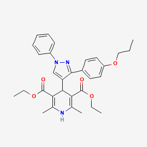 molecular formula C31H35N3O5 B11628456 Diethyl 2,6-dimethyl-4-[1-phenyl-3-(4-propoxyphenyl)-1H-pyrazol-4-YL]-1,4-dihydro-3,5-pyridinedicarboxylate 