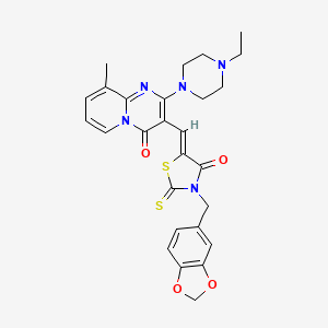 molecular formula C27H27N5O4S2 B11628463 (5Z)-3-(1,3-benzodioxol-5-ylmethyl)-5-[[2-(4-ethylpiperazin-1-yl)-9-methyl-4-oxopyrido[1,2-a]pyrimidin-3-yl]methylidene]-2-sulfanylidene-1,3-thiazolidin-4-one 