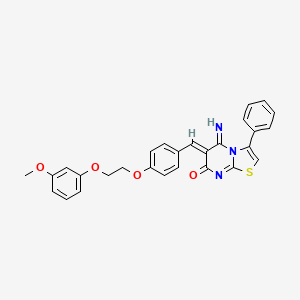 molecular formula C28H23N3O4S B11628542 (6Z)-5-imino-6-{4-[2-(3-methoxyphenoxy)ethoxy]benzylidene}-3-phenyl-5,6-dihydro-7H-[1,3]thiazolo[3,2-a]pyrimidin-7-one 