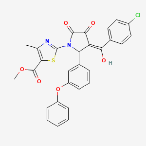 molecular formula C29H21ClN2O6S B11628622 methyl 2-[(3E)-3-[(4-chlorophenyl)(hydroxy)methylidene]-4,5-dioxo-2-(3-phenoxyphenyl)pyrrolidin-1-yl]-4-methyl-1,3-thiazole-5-carboxylate 