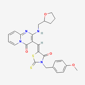 molecular formula C25H24N4O4S2 B11628677 3-{(Z)-[3-(4-methoxybenzyl)-4-oxo-2-thioxo-1,3-thiazolidin-5-ylidene]methyl}-2-[(tetrahydrofuran-2-ylmethyl)amino]-4H-pyrido[1,2-a]pyrimidin-4-one 