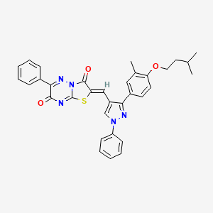 molecular formula C33H29N5O3S B11628728 (2Z)-2-({3-[3-methyl-4-(3-methylbutoxy)phenyl]-1-phenyl-1H-pyrazol-4-yl}methylidene)-6-phenyl-7H-[1,3]thiazolo[3,2-b][1,2,4]triazine-3,7(2H)-dione 