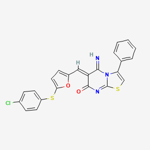 molecular formula C23H14ClN3O2S2 B11628778 (6Z)-6-({5-[(4-chlorophenyl)sulfanyl]furan-2-yl}methylidene)-5-imino-3-phenyl-5,6-dihydro-7H-[1,3]thiazolo[3,2-a]pyrimidin-7-one 