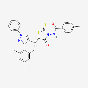 molecular formula C30H26N4O2S2 B11628784 N-{(5Z)-5-[(3-mesityl-1-phenyl-1H-pyrazol-4-yl)methylene]-4-oxo-2-thioxo-1,3-thiazolidin-3-yl}-4-methylbenzamide 