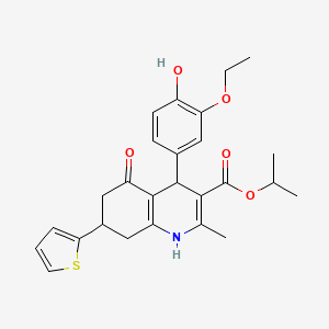 Propan-2-yl 4-(3-ethoxy-4-hydroxyphenyl)-2-methyl-5-oxo-7-(thiophen-2-yl)-1,4,5,6,7,8-hexahydroquinoline-3-carboxylate