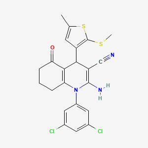 molecular formula C22H19Cl2N3OS2 B11628833 2-Amino-1-(3,5-dichlorophenyl)-4-[5-methyl-2-(methylsulfanyl)-3-thienyl]-5-oxo-1,4,5,6,7,8-hexahydro-3-quinolinecarbonitrile 