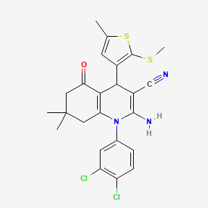 molecular formula C24H23Cl2N3OS2 B11628846 2-Amino-1-(3,4-dichlorophenyl)-7,7-dimethyl-4-(5-methyl-2-(methylthio)thiophen-3-yl)-5-oxo-1,4,5,6,7,8-hexahydroquinoline-3-carbonitrile CAS No. 476483-40-6