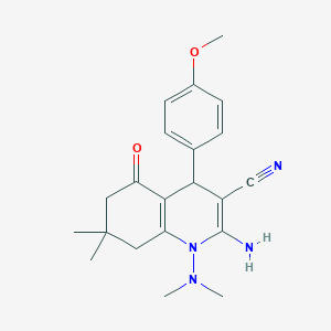 molecular formula C21H26N4O2 B11628849 2-Amino-1-(dimethylamino)-4-(4-methoxyphenyl)-7,7-dimethyl-5-oxo-1,4,5,6,7,8-hexahydroquinoline-3-carbonitrile 