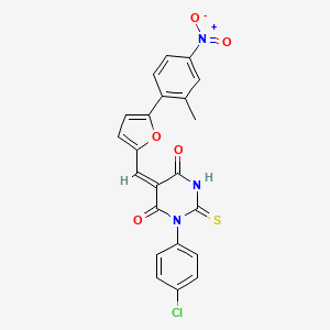 molecular formula C22H14ClN3O5S B11628877 (5E)-1-(4-chlorophenyl)-5-{[5-(2-methyl-4-nitrophenyl)furan-2-yl]methylidene}-2-thioxodihydropyrimidine-4,6(1H,5H)-dione 