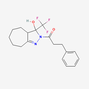 molecular formula C18H21F3N2O2 B11628964 1-[3-hydroxy-3-(trifluoromethyl)-3a,4,5,6,7,8-hexahydrocyclohepta[c]pyrazol-2(3H)-yl]-3-phenylpropan-1-one 